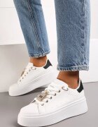  Adidași Alb-Negru cu Decorație Metalică cu Zirconii la Șireturi Awenttes
