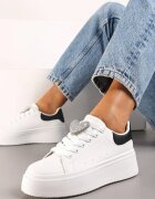  Adidași Alb-Negru Cu șireturi Cu talpă groasă Cu ornament metalic și cu Zirconii Cavendra