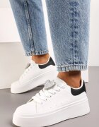  Adidași Alb-Negru Cu șireturi Cu talpă groasă Cu ornament metalic și cu Zirconii Cavendra