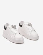  Adidași Alb-Negru Cu șireturi Cu talpă groasă Cu ornament metalic și cu Zirconii Cavendra