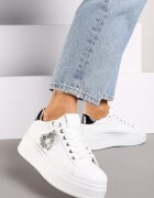  Adidași Alb-Negru Cu șireturi Cu talpă groasă Decorați cu zirconiu Elivira