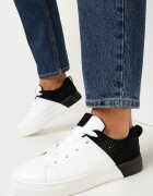  Adidași Alb-Negru Cu șireturi Cu talpă plată Cu zirconii decorative Gimena