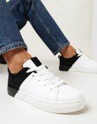  Adidași Alb-Negru Cu șireturi Cu talpă plată Cu zirconii decorative Gimena