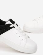  Adidași Alb-Negru Cu șireturi Cu talpă plată Cu zirconii decorative Gimena