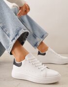  Adidași Alb-Negru cu șireturi cu un design clasic cu talpă groasă Cataria
