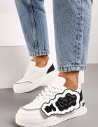  Adidași Alb-Negru cu Talpă Groasă cu Decorațiuni din Cauciuc sub Formă de Flori Benalita