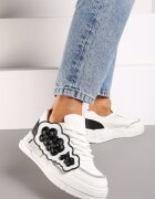  Adidași Alb-Negru cu Talpă Groasă cu Decorațiuni din Cauciuc sub Formă de Flori Benalita