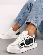  Adidași Alb-Negru cu Talpă Groasă cu Decorațiuni din Cauciuc sub Formă de Flori Benalita
