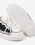  Adidași Alb-Negru cu Talpă Groasă cu Decorațiuni din Cauciuc sub Formă de Flori Benalita