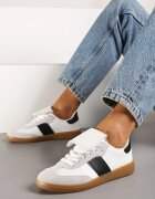  Adidași Alb-Negru cu Talpă Plată cu Limbă Întoarsă Felilora