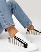  Adidași Alb-Negru din Piele ecologică cu Șireturi și Inserție în carouri Fibrusa