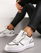 Adidași Alb-Negru pe Platformă Joasă cu Inserții cu Sclipici și Metalice Limexa