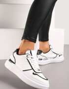  Adidași Alb-Negru pe Platformă Joasă cu Inserții cu Sclipici și Metalice Limexa