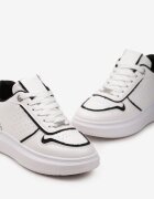  Adidași Alb-Negru pe Platformă Joasă cu Inserții cu Sclipici și Metalice Limexa