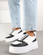  Adidași Alb-Negru pe Platformă Striată Feniora