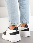 Adidași Alb-Negru pe Platformă Striată Feniora