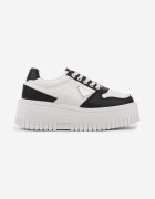  Adidași Alb-Negru pe Platformă Striată Feniora