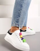  Adidași Alb-Negru pe Talpă Groasă cu Aplicații Decorative pe Șireturi Veillta