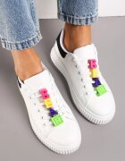  Adidași Alb-Negru pe Talpă Groasă cu Aplicații Decorative pe Șireturi Veillta