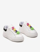  Adidași Alb-Negru pe Talpă Groasă cu Aplicații Decorative pe Șireturi Veillta