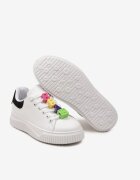  Adidași Alb-Negru pe Talpă Groasă cu Aplicații Decorative pe Șireturi Veillta