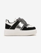  Adidași Alb-Negru pe Talpă Groasă cu Cusături și Șireturi Decorate Nalveri