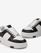  Adidași Alb-Negru pe Talpă Groasă cu Perforație Decorativă și Șireturi Xirea