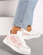  Adidași Alb-Roz cu Talpă Groasă cu Aplicații Florale din Cauciuc Benalita