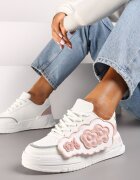  Adidași Alb-Roz cu Talpă Groasă cu Aplicații Florale din Cauciuc Benalita