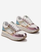  Adidași Alb-Roz pe Talpă Groasă cu Sclipici și Inserții Metalice Aeliss