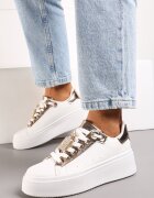  Adidași Alb-Șampanie cu Ornament Metalic cu Zirconii la Șireturi Awenttes