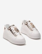  Adidași Alb-Șampanie cu Ornament Metalic cu Zirconii la Șireturi Awenttes