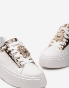  Adidași Alb-Șampanie cu Ornament Metalic cu Zirconii la Șireturi Awenttes