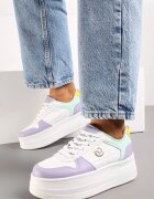  Adidași Alb-Violet pe Platformă cu Ornament Metalic Trionna
