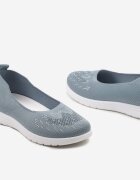  Adidași Albastre Slip-on cu Talpă Plată decorate cu Strasuri Faux Foviana