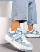  Adidași Albaștri-Albi cu Talpă Groasă cu Șireturi Decorative și Pandantiv Xalenia
