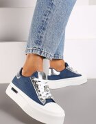  Adidași Albaștri cu talpă groasă cu inserții metalice și zirconii Himaria