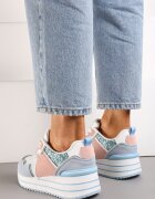  Adidași Albaștri pe Talpă Groasă Decorați cu Sclipici Petasse