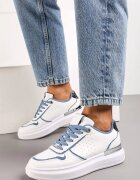  Adidași Albastru-Alb cu Platformă Joasă cu Inserții cu Sclipici și Metalice Limexa