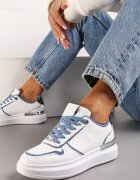  Adidași Albastru-Alb cu Platformă Joasă cu Inserții cu Sclipici și Metalice Limexa