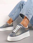  Adidași Albastru-Auriu pe platformă groasă cu croială sub gleznă Nucaria