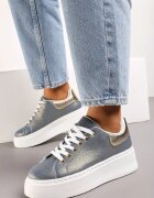  Adidași Albastru-Auriu pe platformă groasă cu croială sub gleznă Nucaria