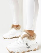  Adidași Albe Masive pe Talpă Groasă cu Șireturi și Blană Getnia