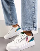  Adidași Albi-Albastri pe platformă decorați cu fermoare Halimedia