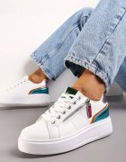  Adidași Albi-Albastri pe platformă decorați cu fermoare Halimedia