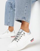  Adidași Albi-Argintii cu șireturi cu bijuterii și inserții de sclipici Eleria
