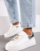  Adidași Albi-Argintii cu Talpă Groasă cu Aplicații Metalice Vlianora