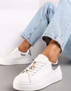  Adidași Albi-Argintii cu Talpă Groasă cu Aplicații Metalice Vlianora