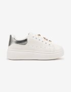  Adidași Albi-Argintii cu Talpă Groasă cu Aplicații Metalice Vlianora