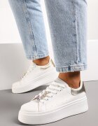  Adidași Albi-Aurii cu platformă cu aplicații de bijuterii pe șireturi Noonia